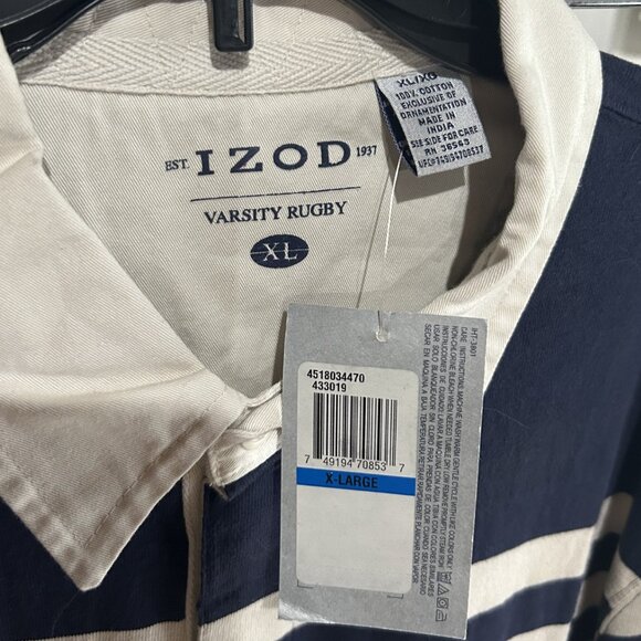 NWT Izod Navy with white stripes varsity long-sleeved rugby - Picture 3 of 4